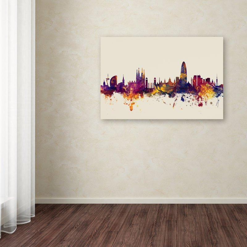 « barcelone espagne horizon », impression sur toile tendue encadrée, H 12 po x l 19 po x P 2 po