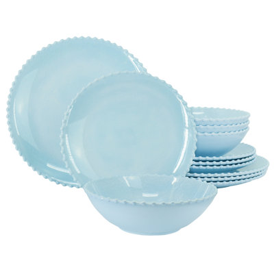 Martha Stewart 12 Piece Melamine Embossed Dots Dinnerware Set in Blue
