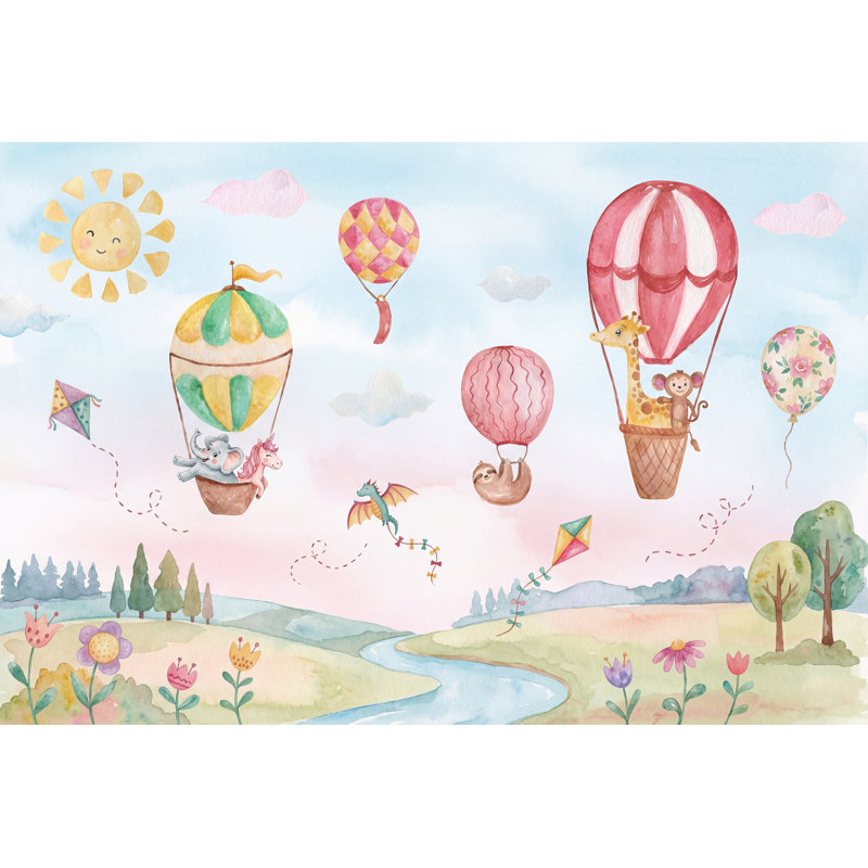 Papier peint montgolfière pour enfants, 100 po x 96 po, Peler et coller
