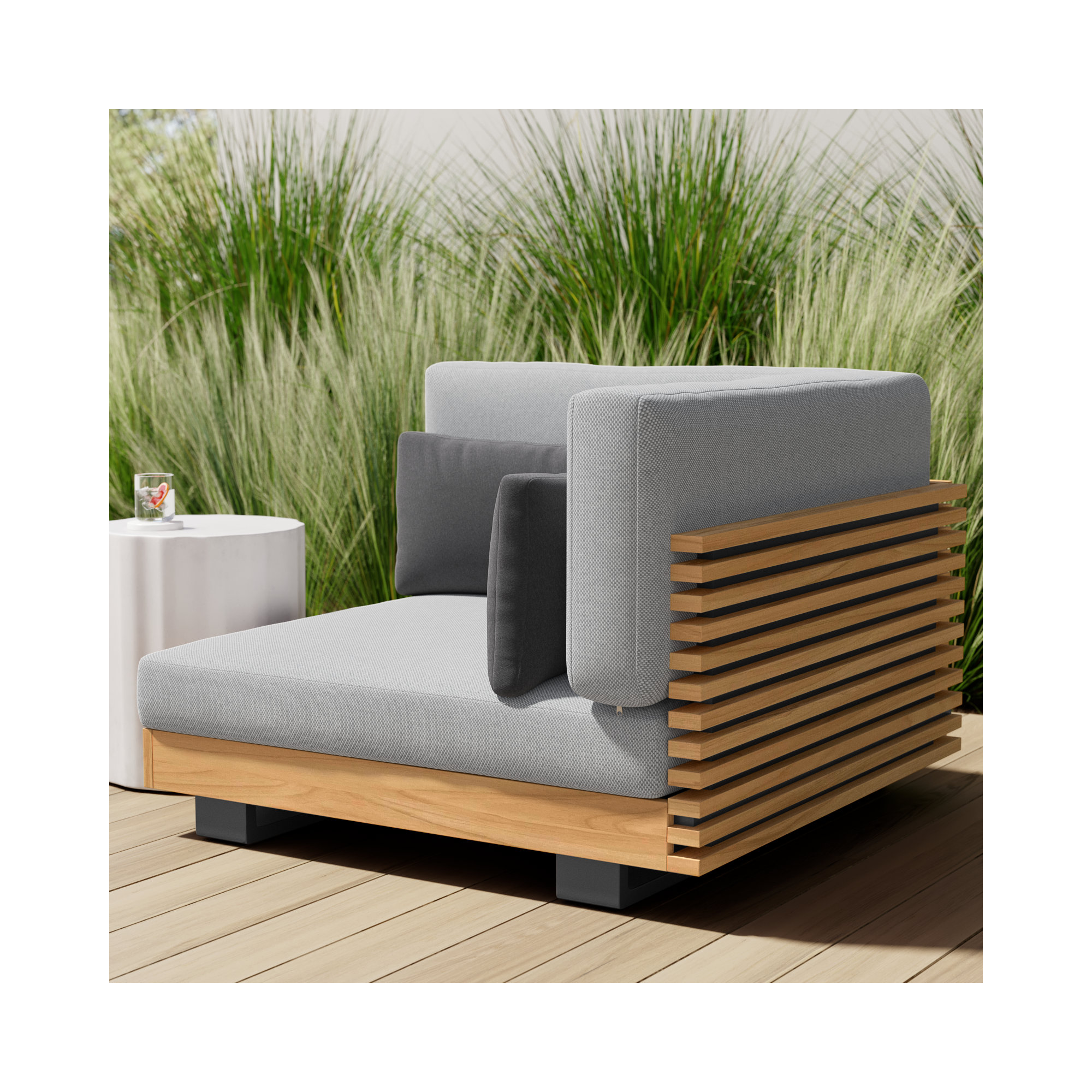 Cato Outdoor Corner Sofa Teak Alum base powder coating Cushion fabric: Olifen