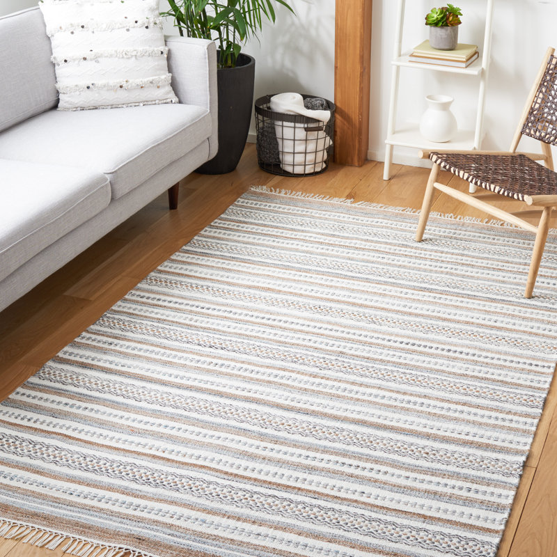 Tapis rayé kilim 106 gris / ivoire, Rectangle 8 pi x 10 pi