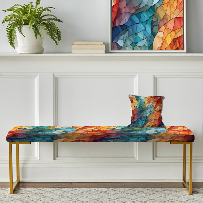 Multicolor Glass Mosaic - Geometric Upholstered Gold Bench