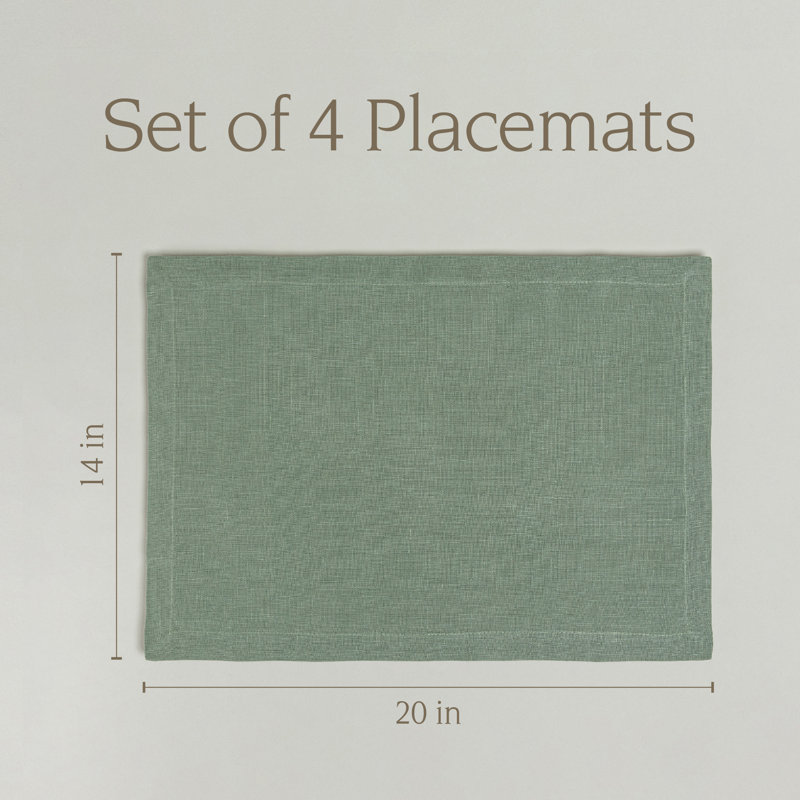 Over&Back 100% Linen Woven Placemats, Set of 4, Green