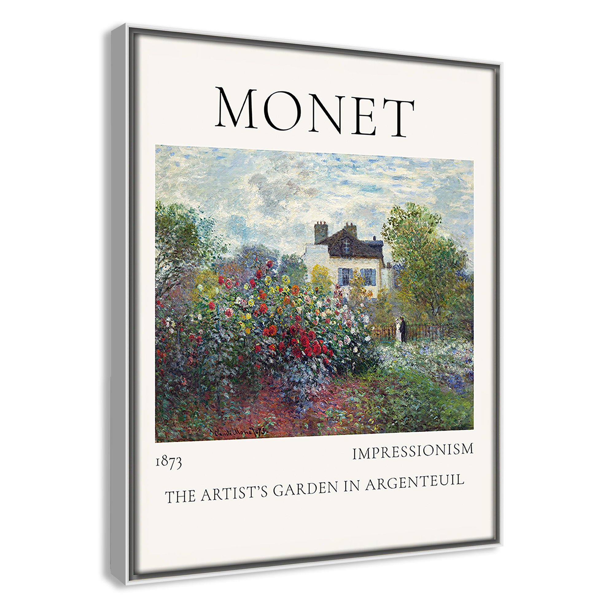 Artists Garden in Argenteuil Print by Claude Monet, No, 15.5" H x 12.5" W x 2" D, White Floater Frame