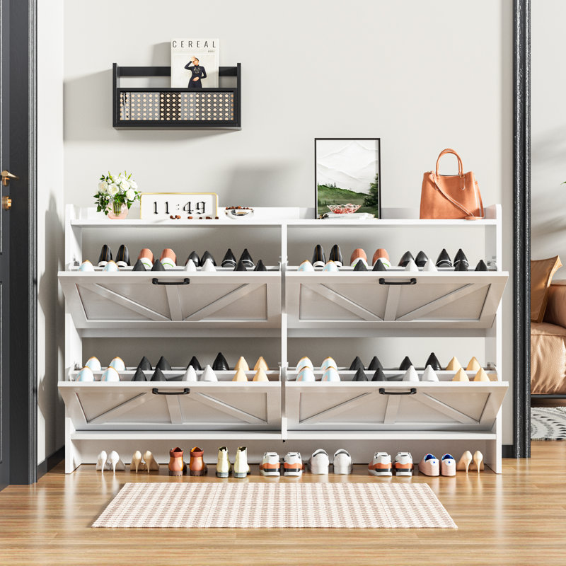 Large Shoe Storage Cabinet With 4 Flip Drawers, White