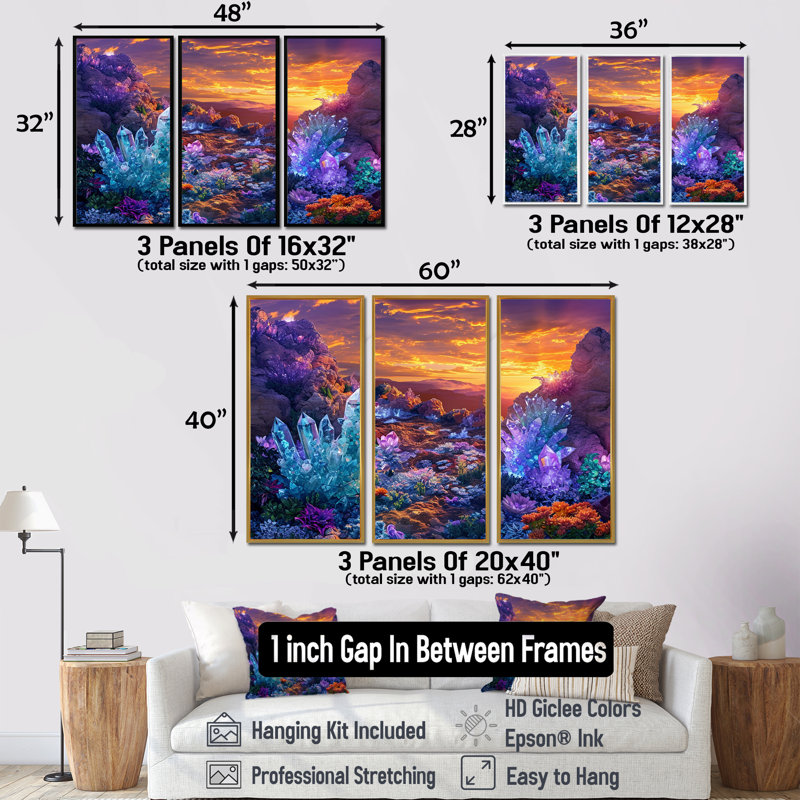 Emerie - Ensemble d'art mural paysage abstrait, H 28 po x l 36 po x P 1 po, Cadre flottant noir