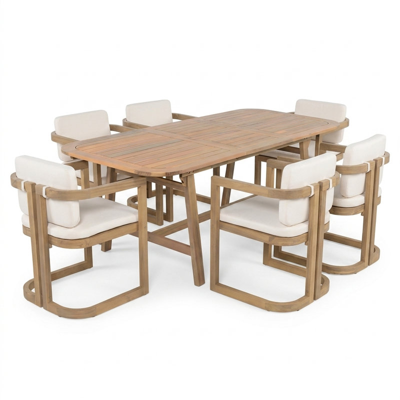 Ensemble de salle à manger d'extérieur en bois d'acacia avec chaises rembourrées Solara