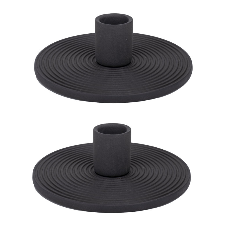 Ensemble de 2 bougeoirs en céramique noire, Noir