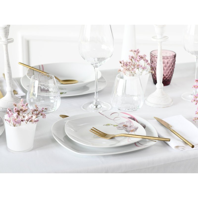 Square Orchid, 18-piece porcelain plate set