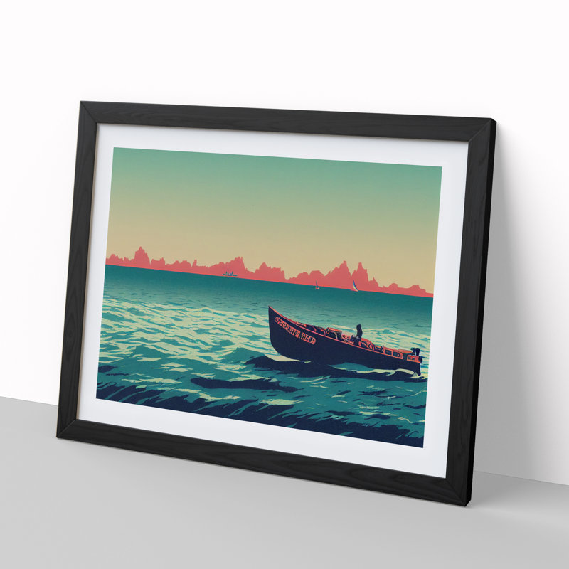 XH1022-7468X Riding The Boat - Single Picture Frame Painting, Black , 34cm H x 46cm W x 2cm D