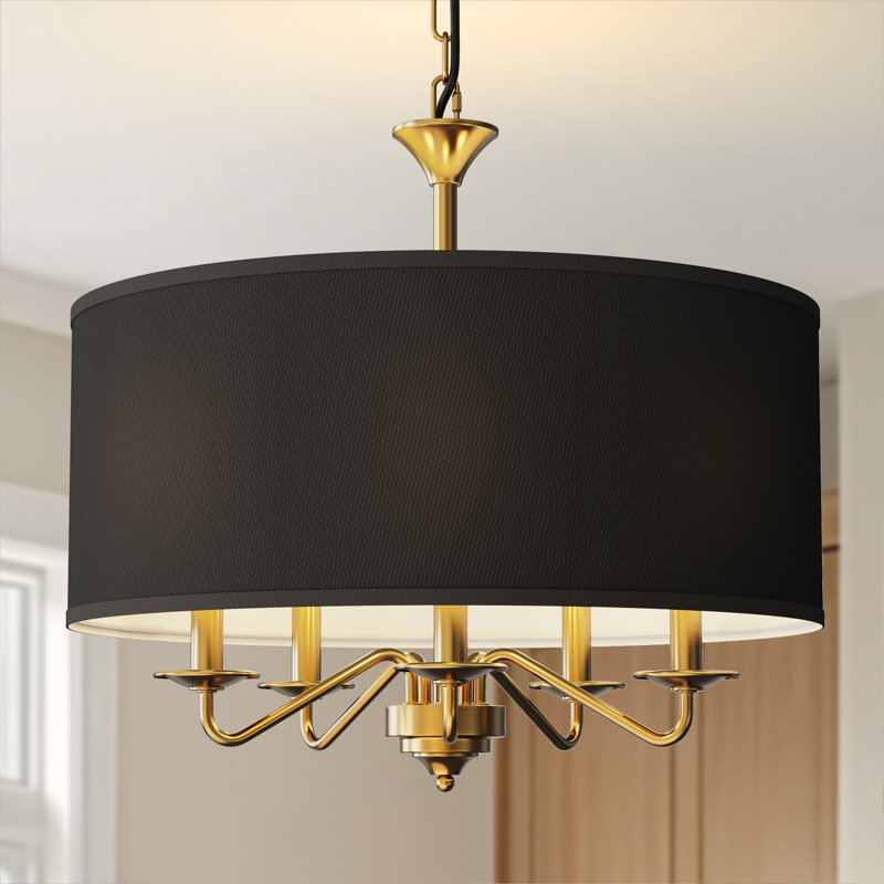 Lustre tambour 5 lumières avec abat-jour en tissu