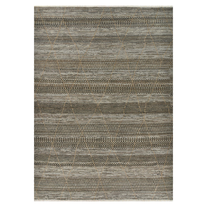 Gray and Brown Hand-Knotted Wool Geometric Area Rug 9' x 12'
