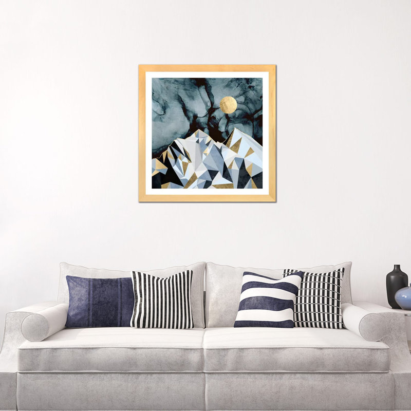 Midnight Peaks - impression d'art graphique, Blanc, H 24 po x l 24 po x p 1 po, Toile avec cadre en bois beige