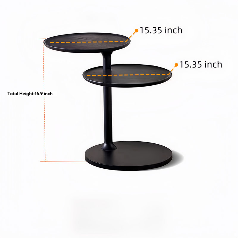 Walnut Wood Round 2 Tier End Side Table With Rotable Function