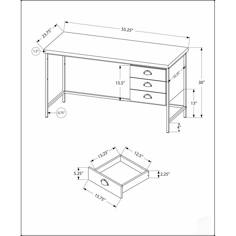 Bureau d'ordinateur moderne en stratifié gris avec tiroirs de rangement, parfait pour le bureau à domicile et les petits espaces