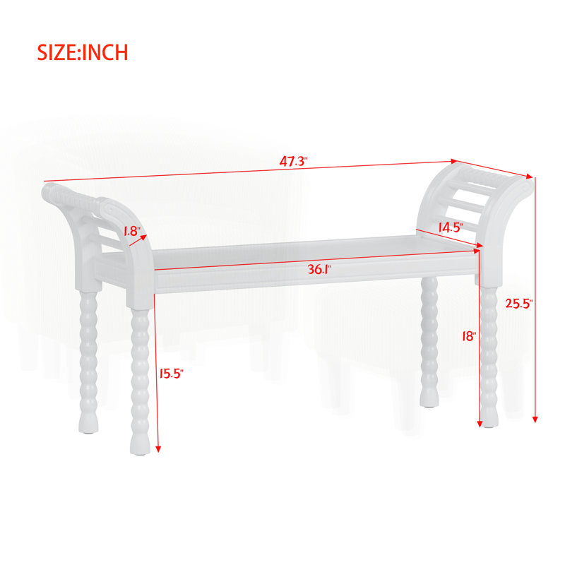 Elegant Retro Style Bench with Turned Legs, White