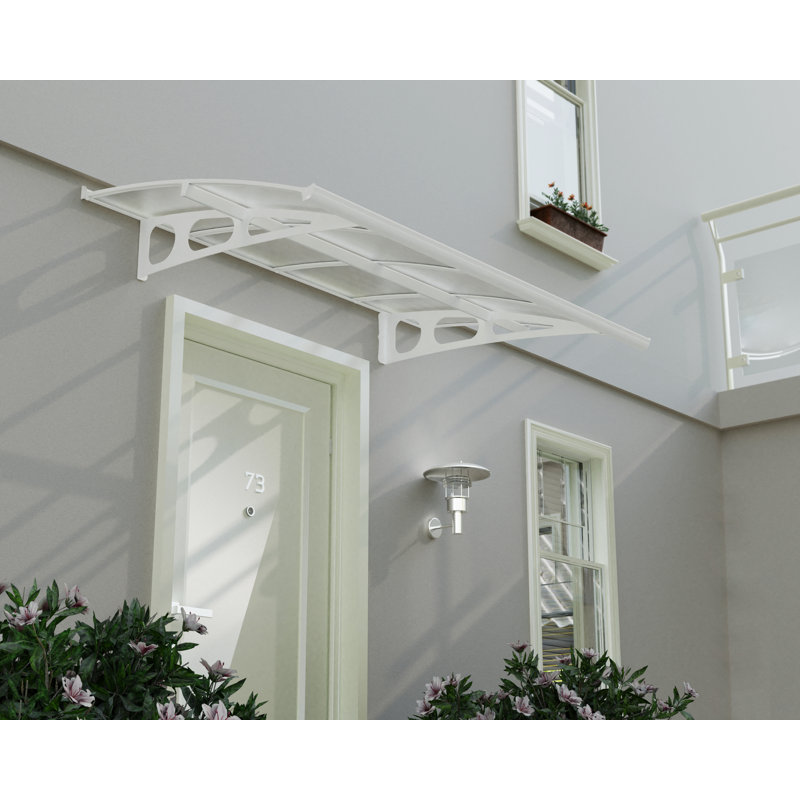 Palram - Canopia Bordeaux 7' x 5' Polycarbonate Galvanized Steel Clear Convex Stationary Door and Window Awning White/Diffused
