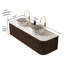 Meuble-lavabo de salle de bain 60 po avec éviers, 2 tiroirs, 2 lavabos en céramique blanc avec motif de pierre, pré-assemblé-115916244