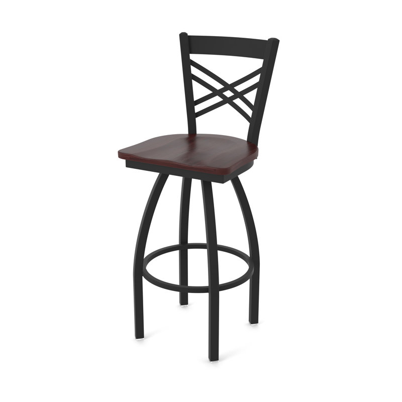 820 Catalina Swivel Bar Stool, Wood-Dark Cherry Maple, Black Wrinkle, Bar Stool (30" Seat Height)