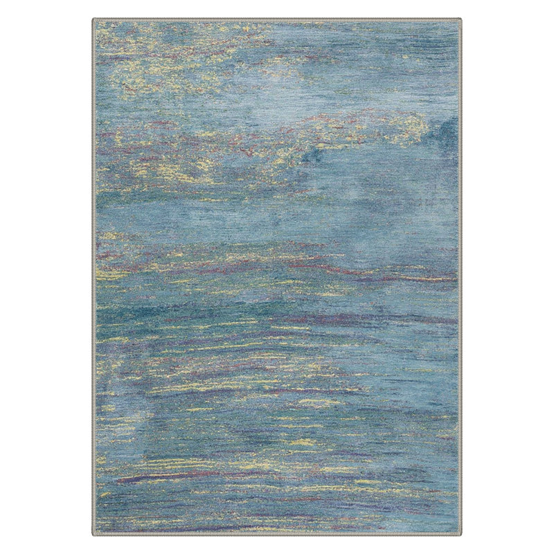 Lucchesi Striation Abstract Machine Washable Grey / Blue Indoor Area Rug with Non-Slip Backing, Rectangle 8' x 10'