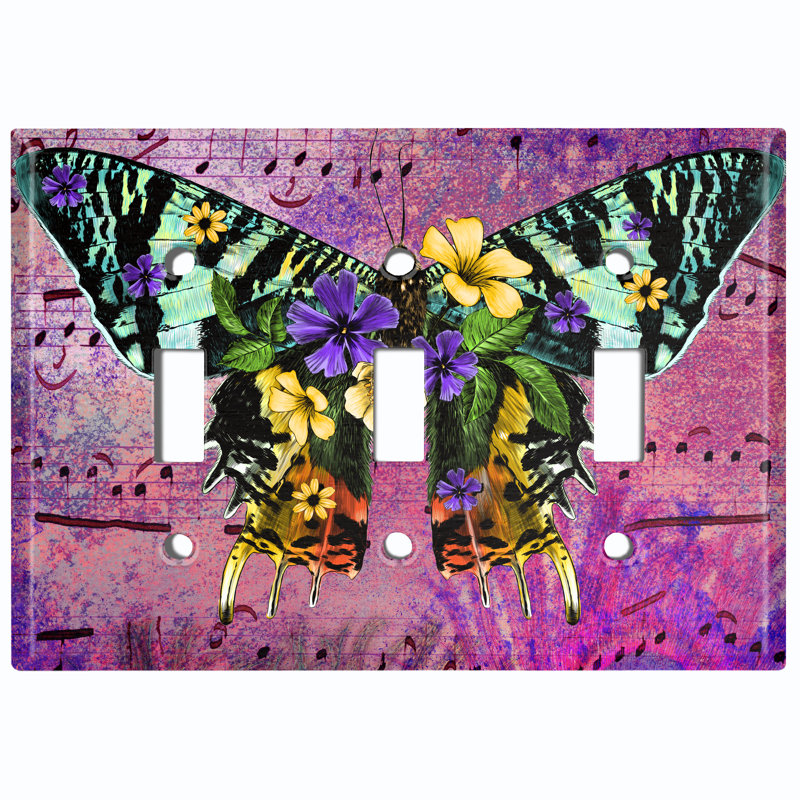 Plaque murale à interrupteur à bascule 3 bandes Butterfly and Flowers