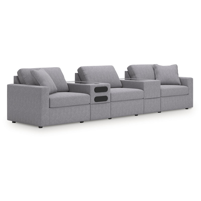 Canapé modulaire 5 pièces avec système audio Depew, Polyester gris