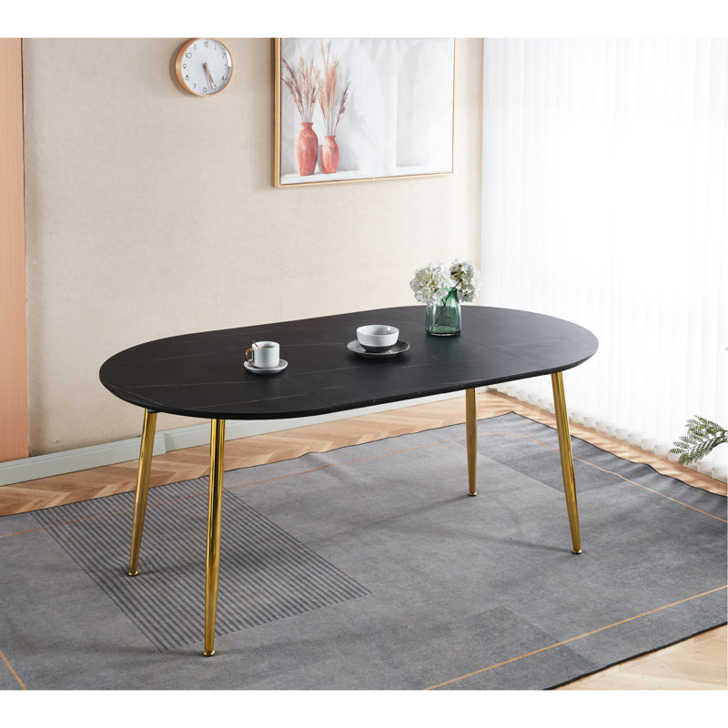 Table extensible à plateau supérieur avec bases en métal doré et noir, 100/140 / 180X100x75cm, idéale pour les zones d'étude, les pieds de la surface de salle à manger, les bons postes de travail