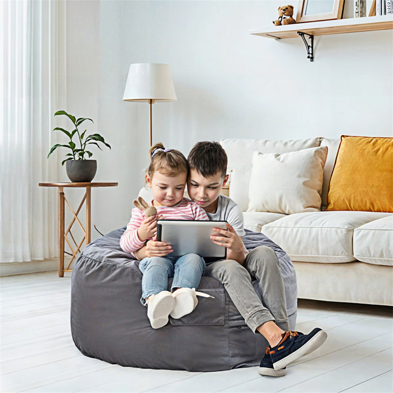 Fauteuil à billes, H 25,9 po x l 48 po x P 48 po, Tissu gris foncé