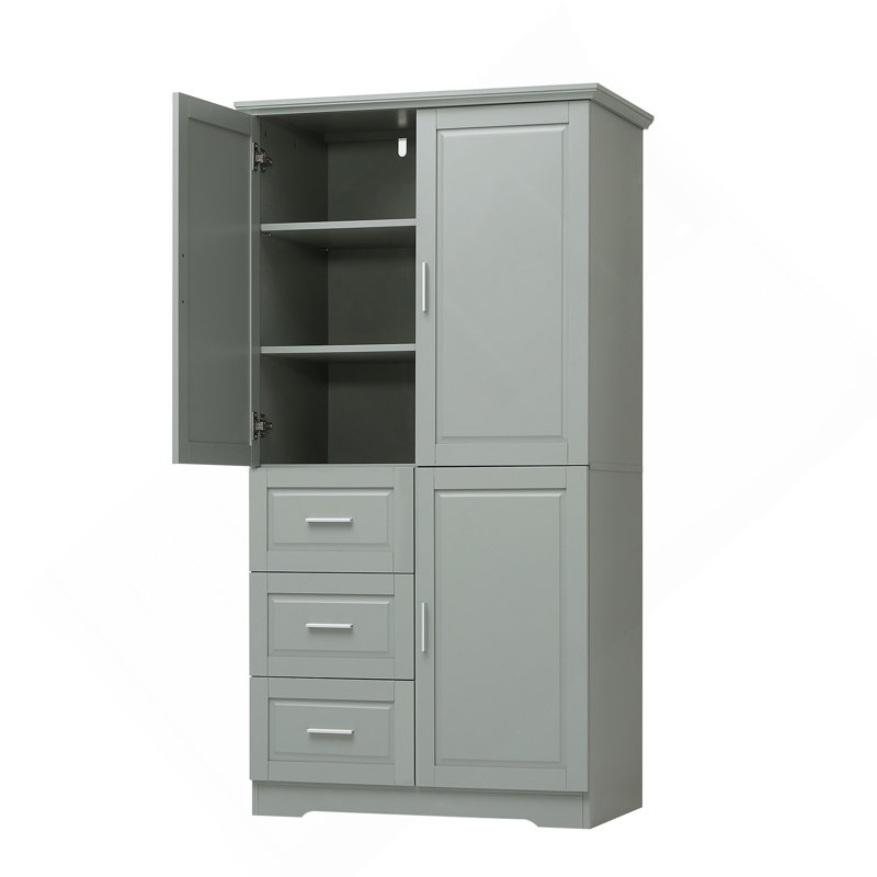 Tall and Wide Storage Cabinet with Doors for Bathroom/Office, Three Drawers, Grey, Gray
