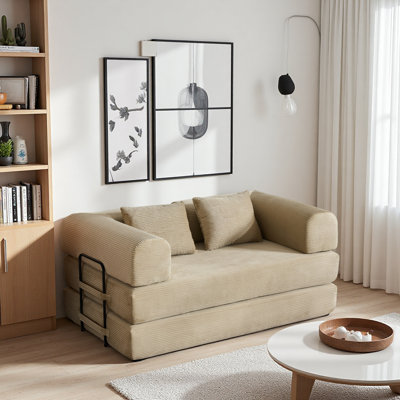 Canapé-lit convertible de 59 po avec coussin cylindrique, canapé-lit pliant en velours côtelé avec structure de forme fixe, canapé-lit de plancher