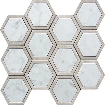 Bianco Carrara, Wooden Grey Marble Random Mosaic Wall & Floor Tile