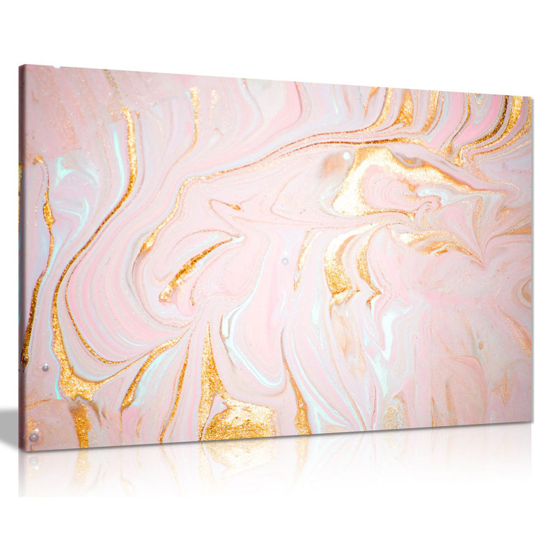 Pink And Gold Marble Swirl - Wrapped Canvas Print, 41cm H x 61cm W