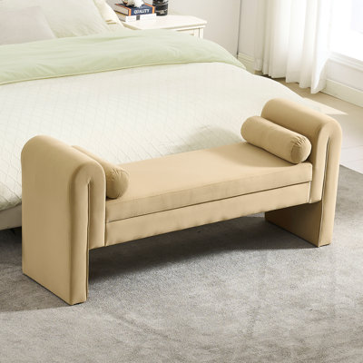 Bench for Bedroom End of Bed, 60.5- inch Upholstered Button Tufted Ottoman Bench with Rolled Arms, Button-Tufted Ottoman for Living Room, Entryway by Latitude Run