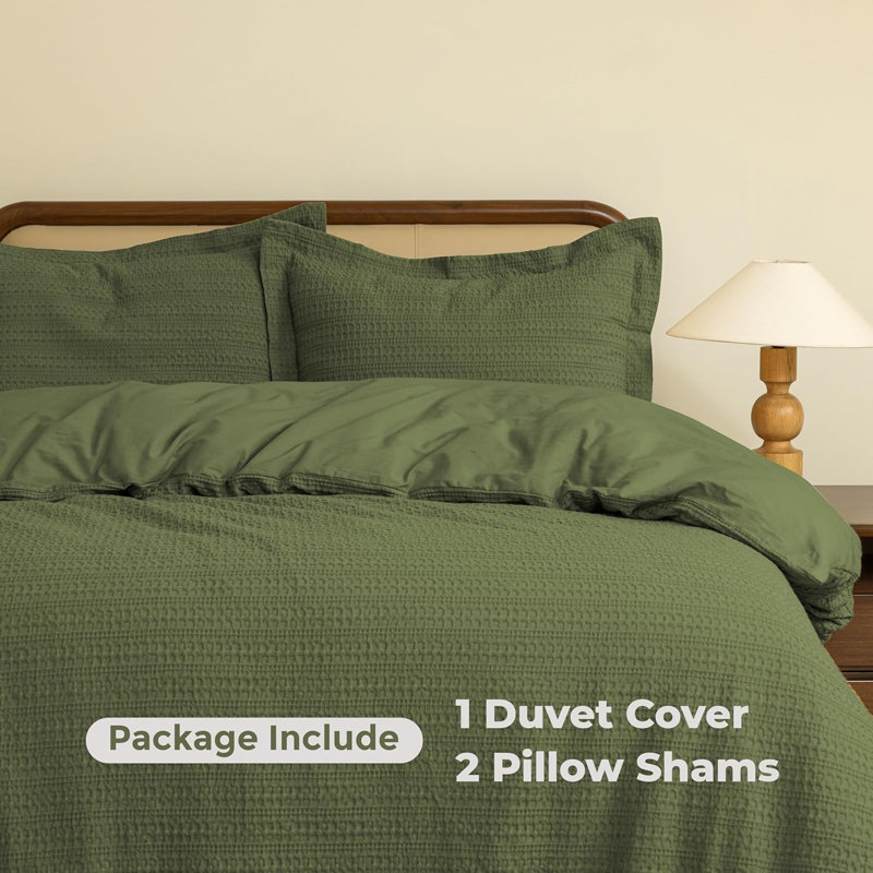 Dreamology Waffle Weave Duvet Cover, Full Duvet Covers,100% Cotton Waffle Duvet Covers with Zipper Closure, Soft Luxury Textured & Breathable, 2 Pillow shams, 1 Duvet Cover(Green, Full)