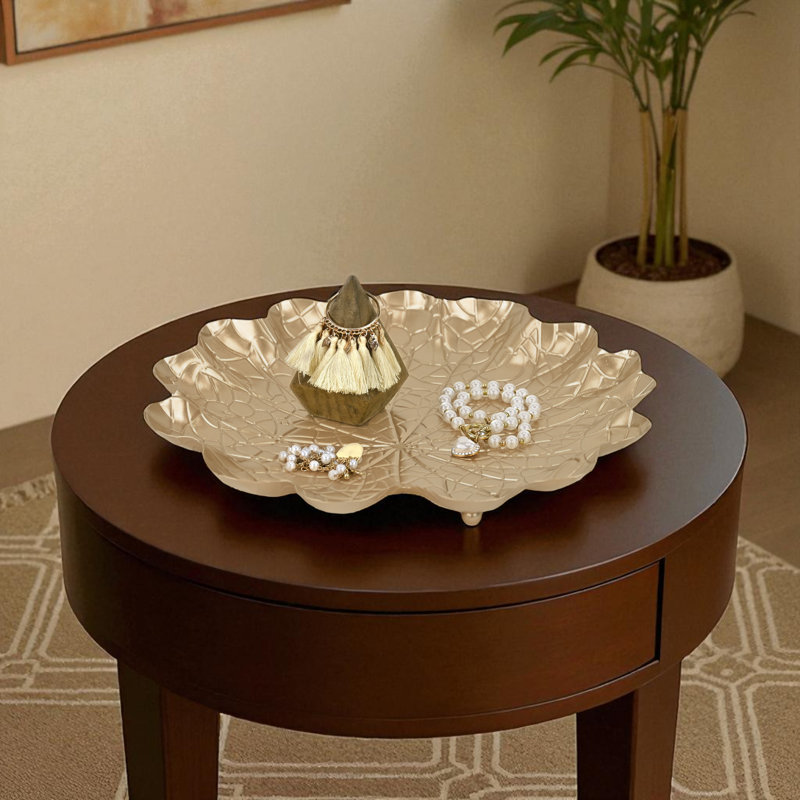 Delphine Golden Metal Lilypad Catchall Tray - X-Large, 11.75"W x 11.75"D x 1.25"H