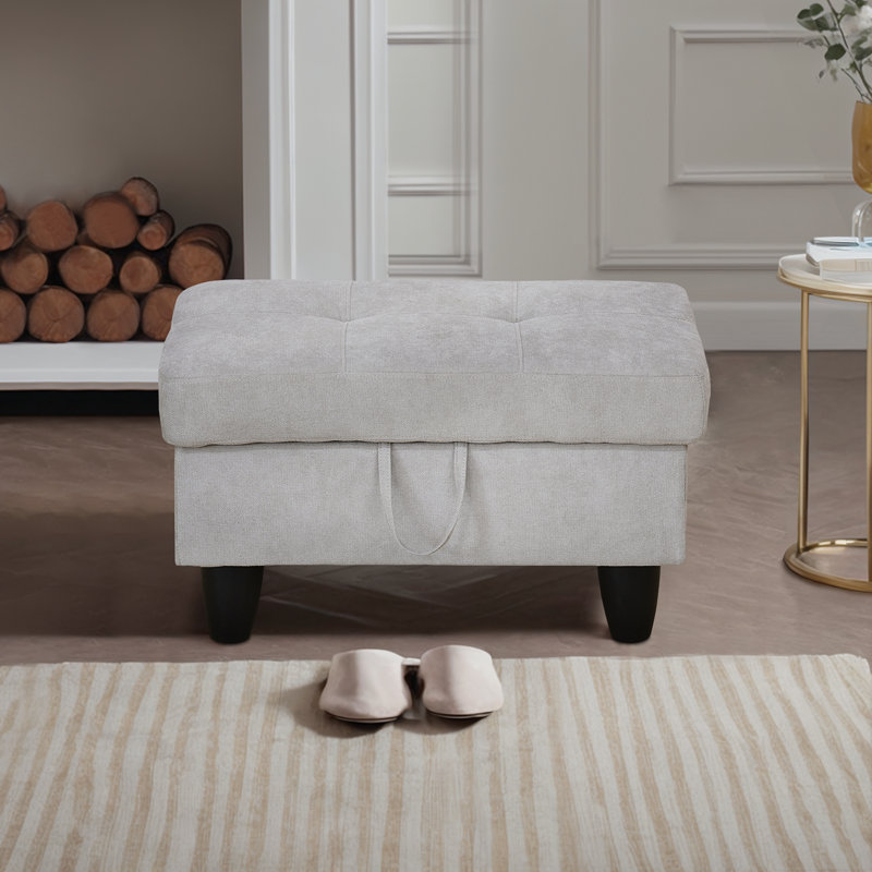 Repose-pieds rembourré en flanelle avec repose-pieds Athiste, Velours blanc grisâtre