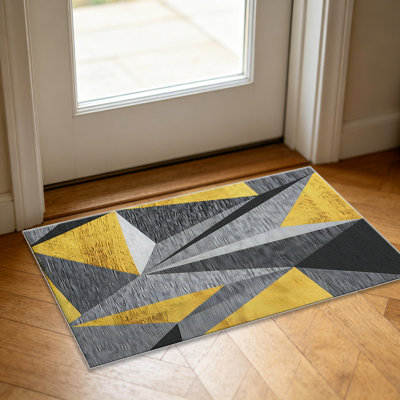 Gold Grey Geometric Triangle carpet-easy to clean, machine-washable, soft and comfortable; suitable for door mats, kitchens, living rooms, bedrooms, corridors, and laundry areas. Easy to clean, durable carpet for home decoration.