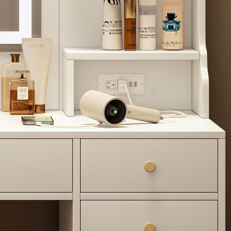 Table de coiffeuse avec grand miroir, 6 tiroirs, 4 casiers et une tablette, idéale pour la chambre à coucher, grand maquillage 5 + 2 portes, design américain, matériau blanc