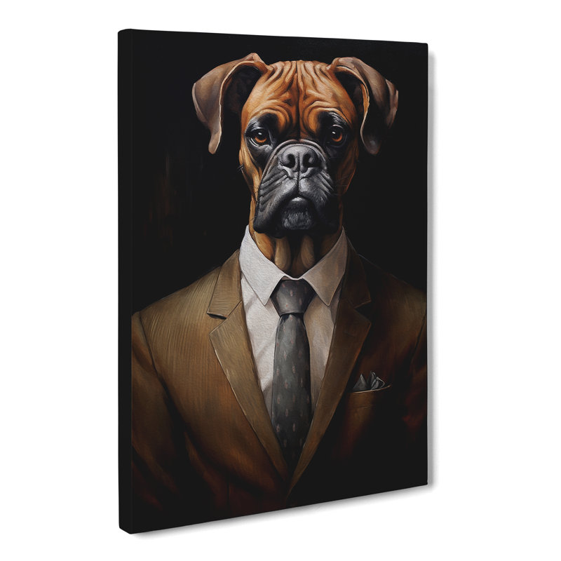 Boxer Dog In A Suit No.3 - Print on Canvas, 60cm H x 40cm W x 3cm D