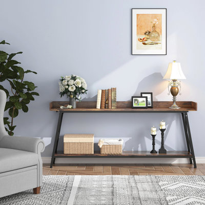 Console de 70,87 pouces de long avec canapé, table industrielle rustique pour le salon, table de bar pour le couloir d'entrée étroit