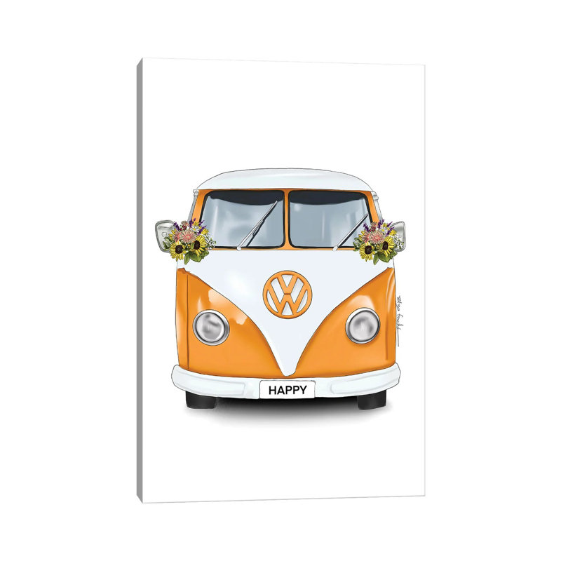 Happy Kombi Orange by Elza Fouche - Wrapped Canvas Painting, 66.04 cm H x 45.72 cm W