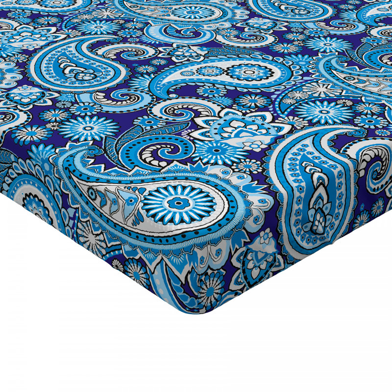 Microfiber Paisley Fitted Sheet, Queen Fitted Sheet, Blue Paisley