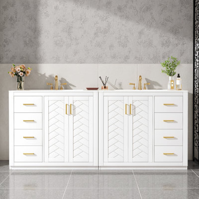 Meuble-lavabo moderne 72 po avec lavabo en céramique blanc, armoire de rangement en bois massif et portes à fermeture douce
