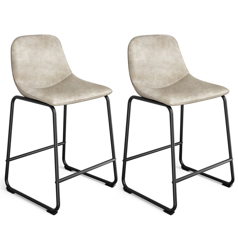 Tabourets de bar en cuir Parveena, Tabouret de comptoir (siège d'une hauteur de 24 p, Beige, 2