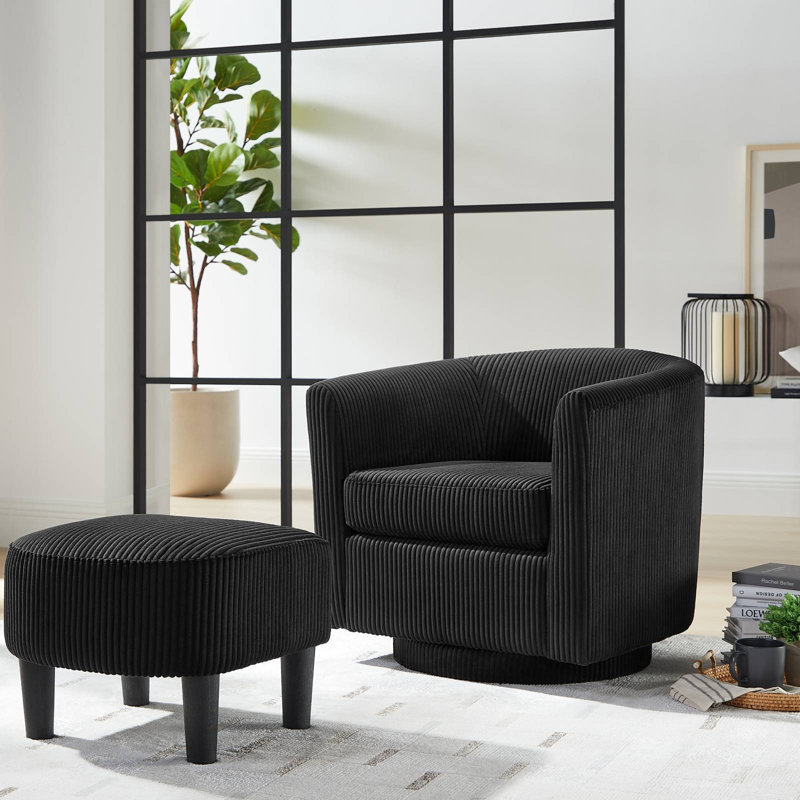 Chaise rembourrée avec repose-pieds, Velours côtelé noir