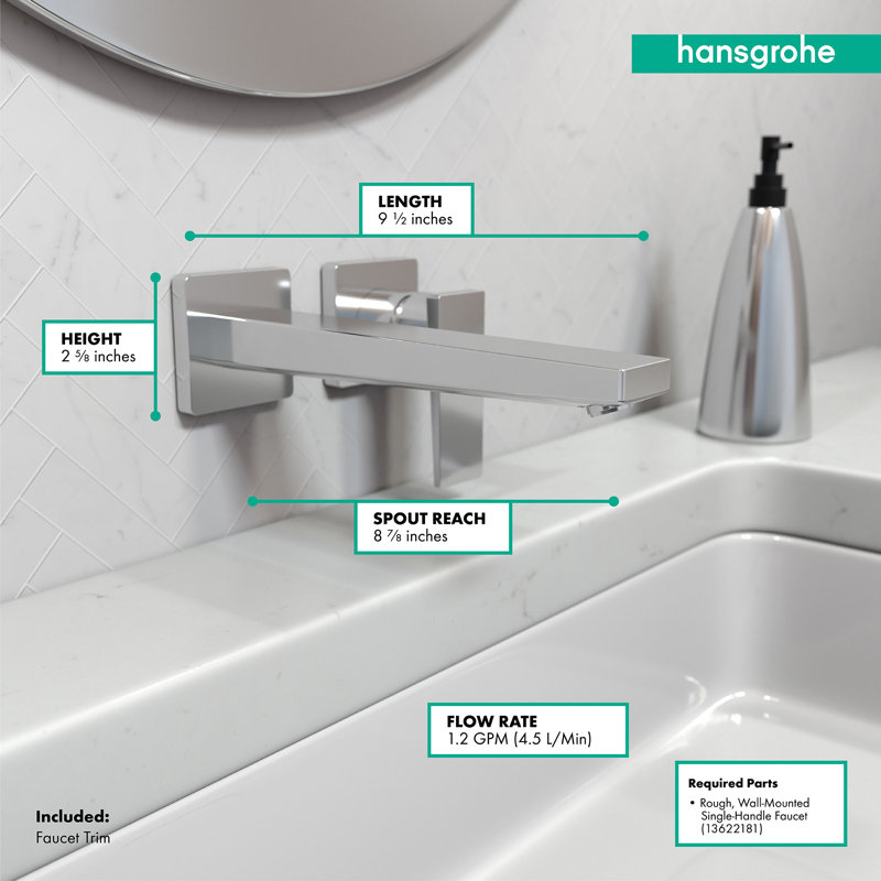 Metropol Low Flow Water Saving Wall Mounted Bathroom Faucet, Chrome