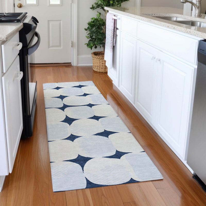 Premium Machine Washable Prisco Navy Rug, Runner 2'3" x 7'6"