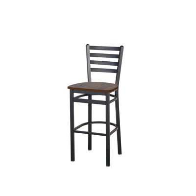 Lima Ladder Back Barstool - Vintage Walnut Relic Seat - Steel Frame - Sand Black Finish