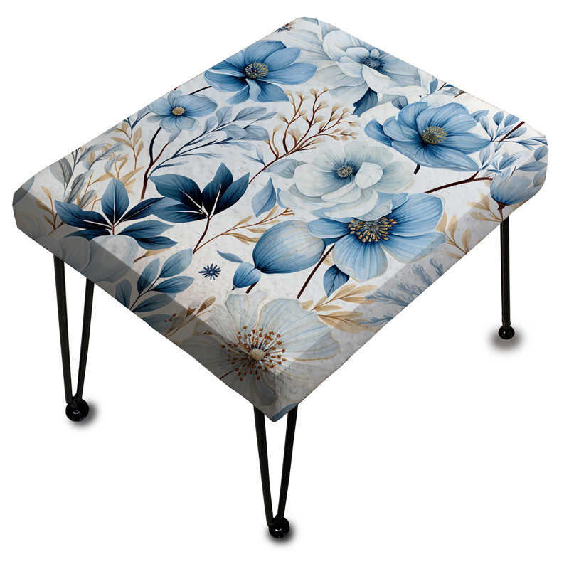 Repose-pieds rectangulaire arctique bleu et blanc à motif botanique II