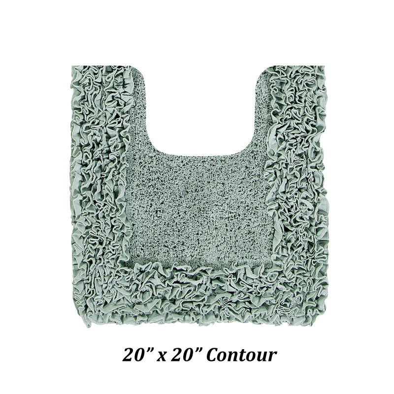 Cabeza 100% Cotton Tufted U-Shaped Contour Bath Rug, Soft Absorbent Toilet Mat with Non-Slip Spray Latex Backing, Decorative Ruffle Border, 20" x 20", Sage